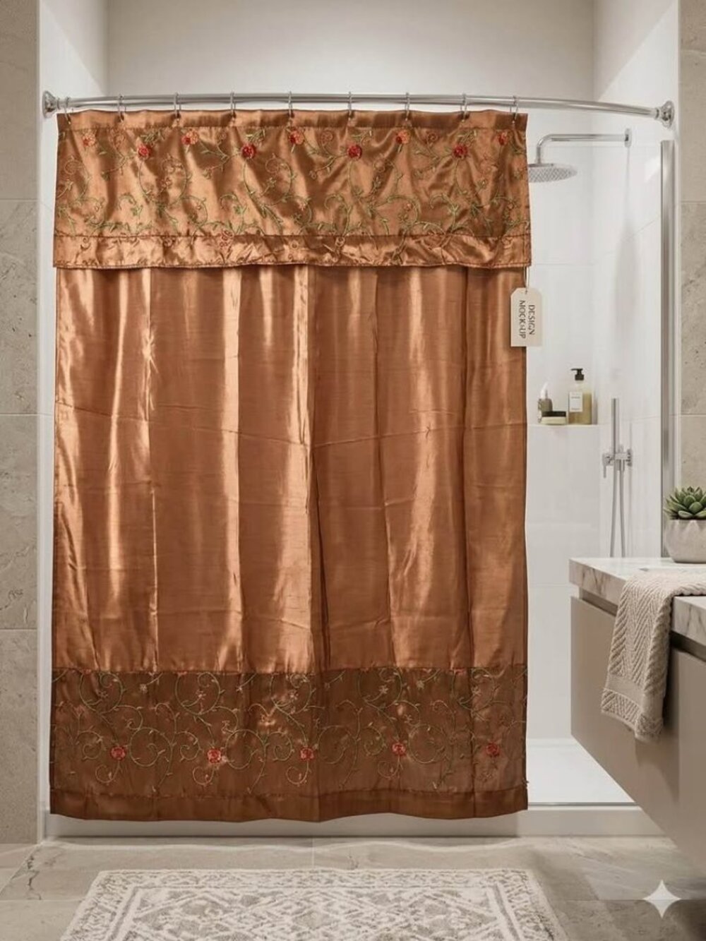Chocolate Brown Floral Embroidered Shower Curtain – Whimsigoth Coquette Decor –